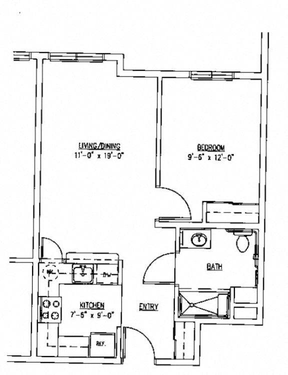 Fawcett Apartments 1 bedroom 1 bathroom floor plan